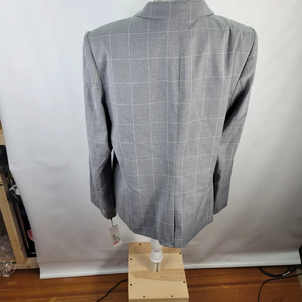 NWT Calvin Klein 2 Piece Gray White Plaid Suit Jacket & Pants w Belt Size 16 - Picture 6 of 16